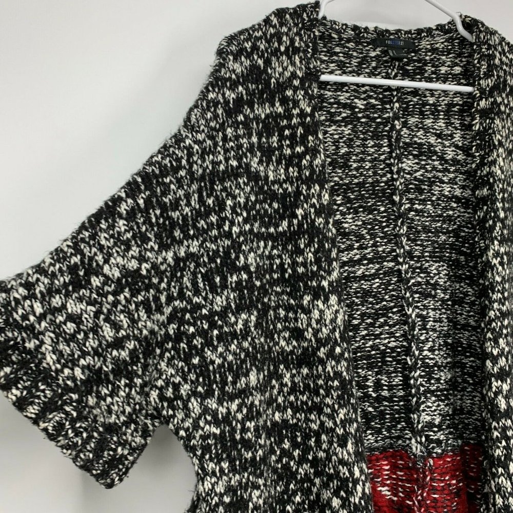 Forever 21 Cardigan Black White Open Front Short Sleeve Chunky Knit - Picture 3 of 9